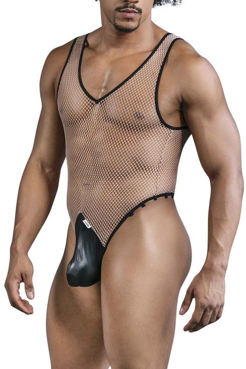 CandyMan 99858 Fishnet Bodysuit Color Beige-Black
