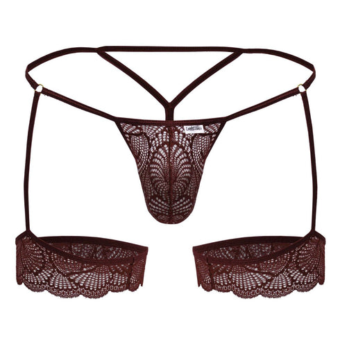 CandyMan 99906 Garter Lace Thongs Color Burgundy