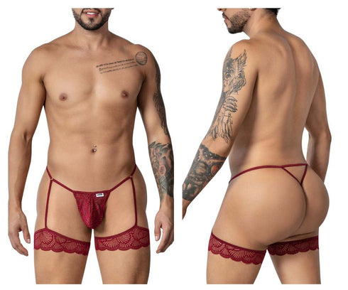 CandyMan 99906 Garter Lace Thongs Color Burgundy
