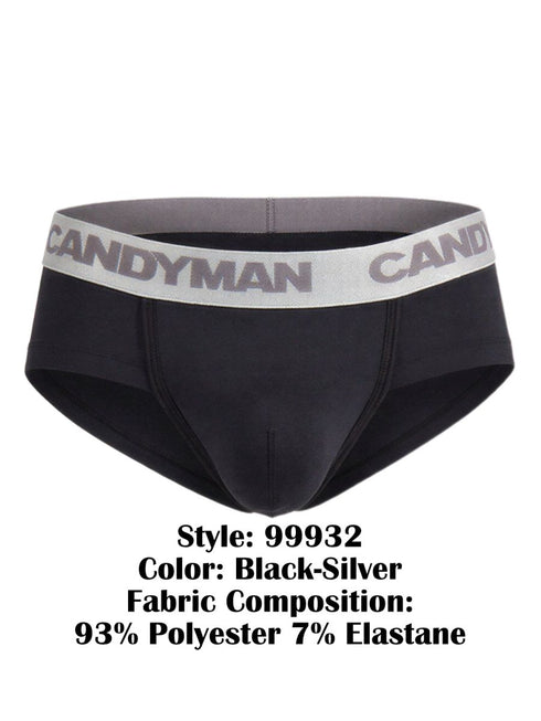 CandyMan 99932 Men's Underwear Sleek Contour Briefs Color Black-Silver