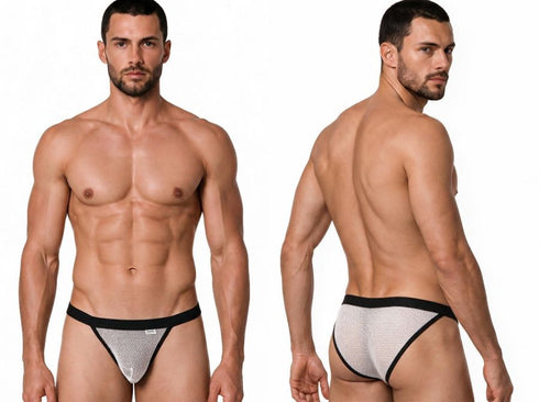 CandyMan 99933 Men's Underwear Seductive Mesh Bikini Color White Mesh