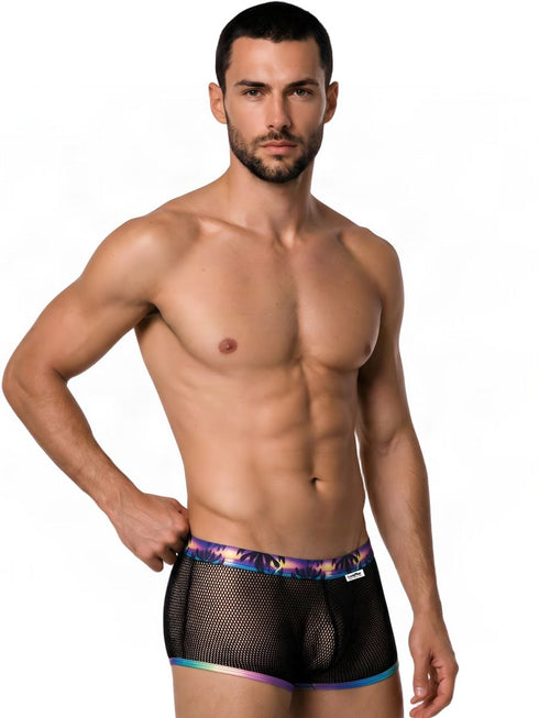 CandyMan 99934 Men's Underwear Breathable Mesh Tropical Trunks Color Black