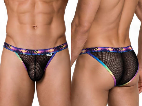 CandyMan 99935 Men's Underwear Tropical Mesh Low Rise Briefs Color Black