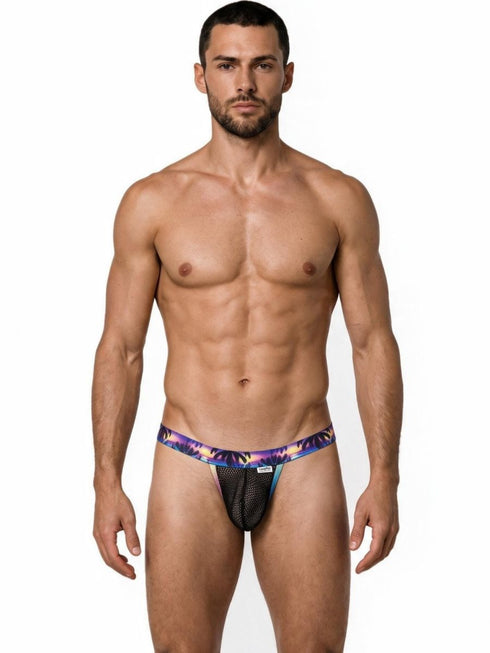 CandyMan 99936 Men's Underwear Tropical Palm Print Thongs Color Black