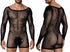 CandyMan 99955 Men's Underwear Patterned Fishnet Long Sleeve Bodysuit Color Black