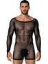 CandyMan 99955 Men's Underwear Patterned Fishnet Long Sleeve Bodysuit Color Black