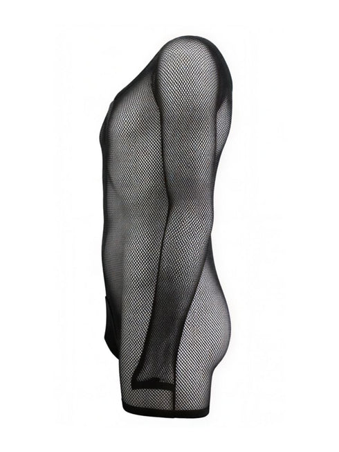 CandyMan 99955 Men's Underwear Patterned Fishnet Long Sleeve Bodysuit Color Black