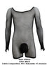 CandyMan 99955 Men's Underwear Patterned Fishnet Long Sleeve Bodysuit Color Black