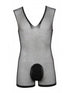 CandyMan 99956 Men's Underwear Sheer Textured Mesh Lace-Up Bodysuit Color Black