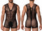 CandyMan 99956 Men's Underwear Sheer Textured Mesh Lace-Up Bodysuit Color Black