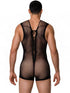CandyMan 99956 Men's Underwear Sheer Textured Mesh Lace-Up Bodysuit Color Black