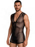 CandyMan 99956 Men's Underwear Sheer Textured Mesh Lace-Up Bodysuit Color Black