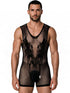 CandyMan 99958 Men's Underwear Sheer Patterned Bodysuit Color Black