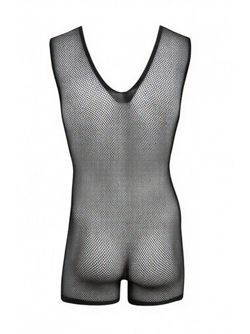 CandyMan 99958 Men's Underwear Sheer Patterned Bodysuit Color Black
