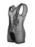 CandyMan 99958 Men's Underwear Sheer Patterned Bodysuit Color Black
