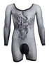 CandyMan 99959 Men's Underwear Bodysuit Alluring Sheer Long Sleeve Color Black
