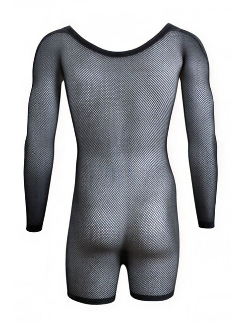 CandyMan 99959 Men's Underwear Bodysuit Alluring Sheer Long Sleeve Color Black
