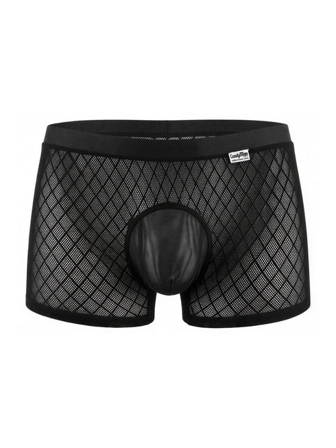 CandyMan 99962 Men's Underwear Sheer Geometric Mesh Boxer Briefs Color Black