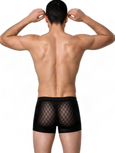 CandyMan 99962 Men's Underwear Sheer Geometric Mesh Boxer Briefs Color Black