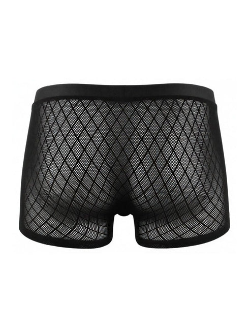 CandyMan 99962 Men's Underwear Sheer Geometric Mesh Boxer Briefs Color Black