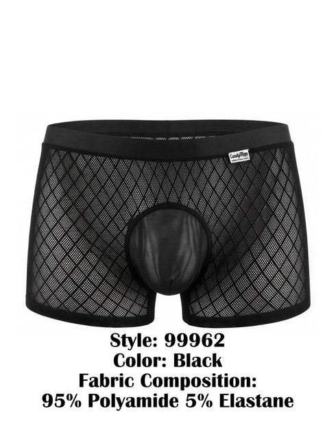 CandyMan 99962 Men's Underwear Sheer Geometric Mesh Boxer Briefs Color Black