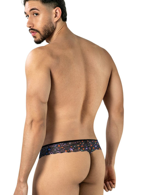 CandyMan 99975 Men's Underwear Printed Mesh Thongs Color Black