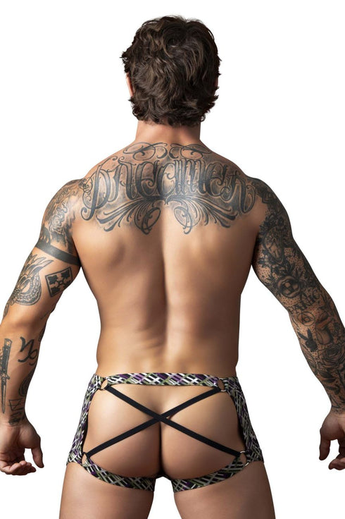 Male Power 148-303 Gridlocked Strappy Back Short Color Printed