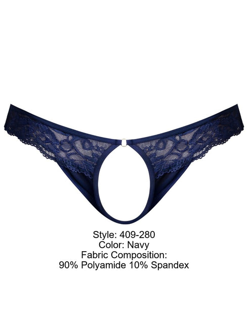 Male Power 409-280 Sassy Lace Open Ring Thong Color Navy