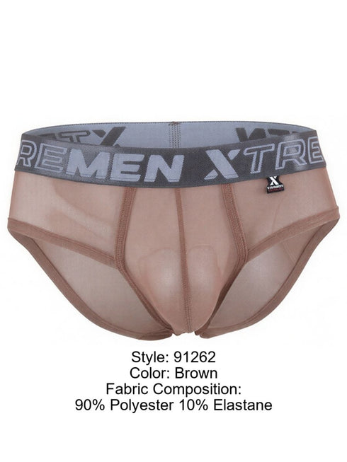 Xtremen 91262 Mens Underwear Sleek Microfiber Mesh Briefs Color Brown
