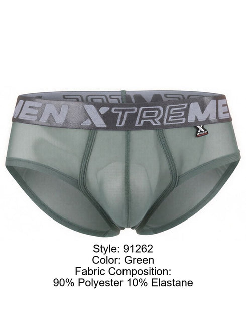 Xtremen 91262 Mens Underwear Sleek Microfiber Mesh Briefs Color Green