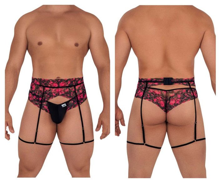 clever moda CandyMan 99576X Lace Garter Thongs Color Black Print