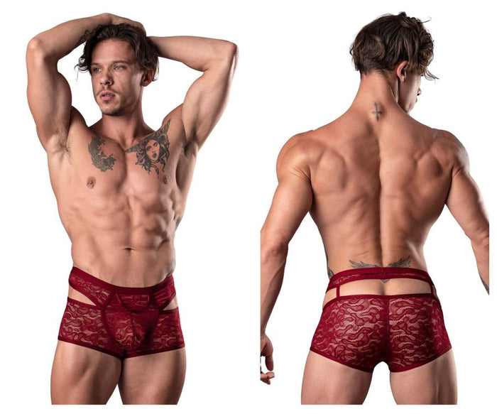 clever moda Male Power 126-289 Lucifer Cut Out Short Color Burgundy