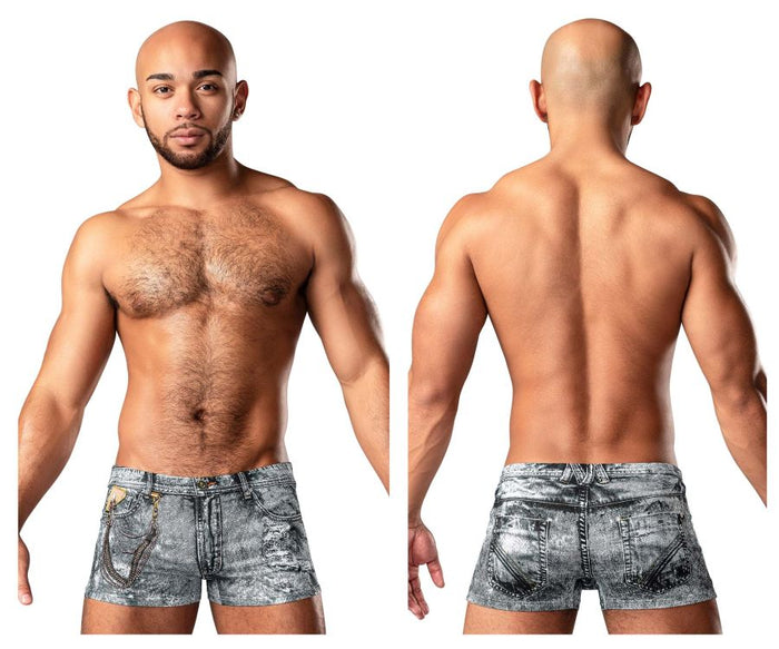 clever moda Male Power 145-286 Dirty Denim Mini Short Color Denim Print