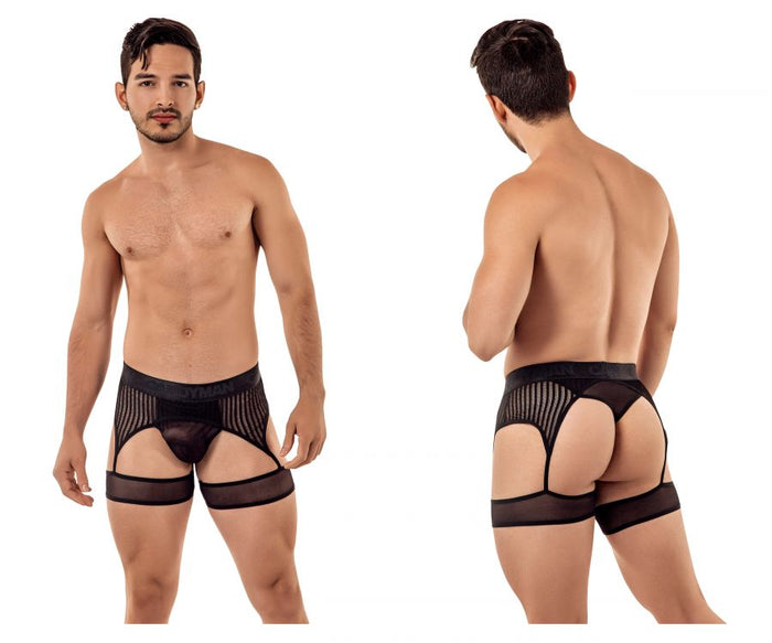 clever moda CandyMan 99403 Stripes Gaterbelt Thongs Color Black