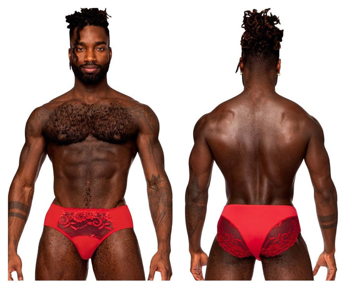 clever moda Male Power 492-280 Sassy Lace Bikini Solid Pouch Color Red