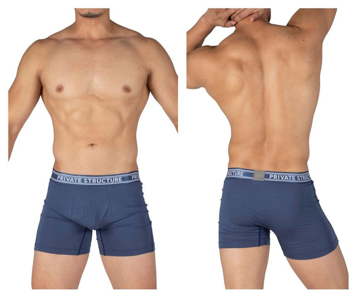 clever moda Private Structure PBUT4380 Bamboo Mid Waist Boxer Briefs Color Citadel Blue